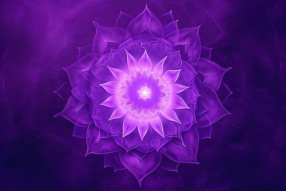 Flor de lótus roxa luminosa, símbolo dos chakras